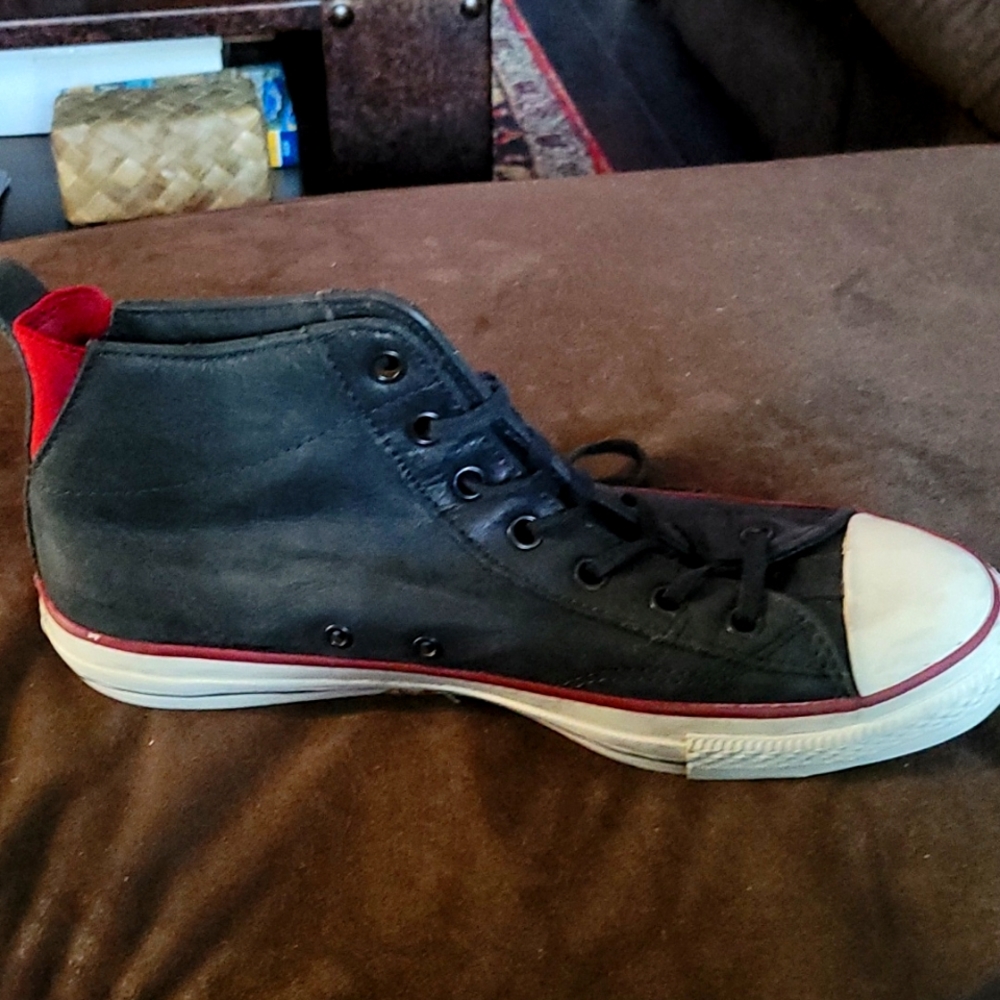 Johm Varvatos Black leather high top converse men's